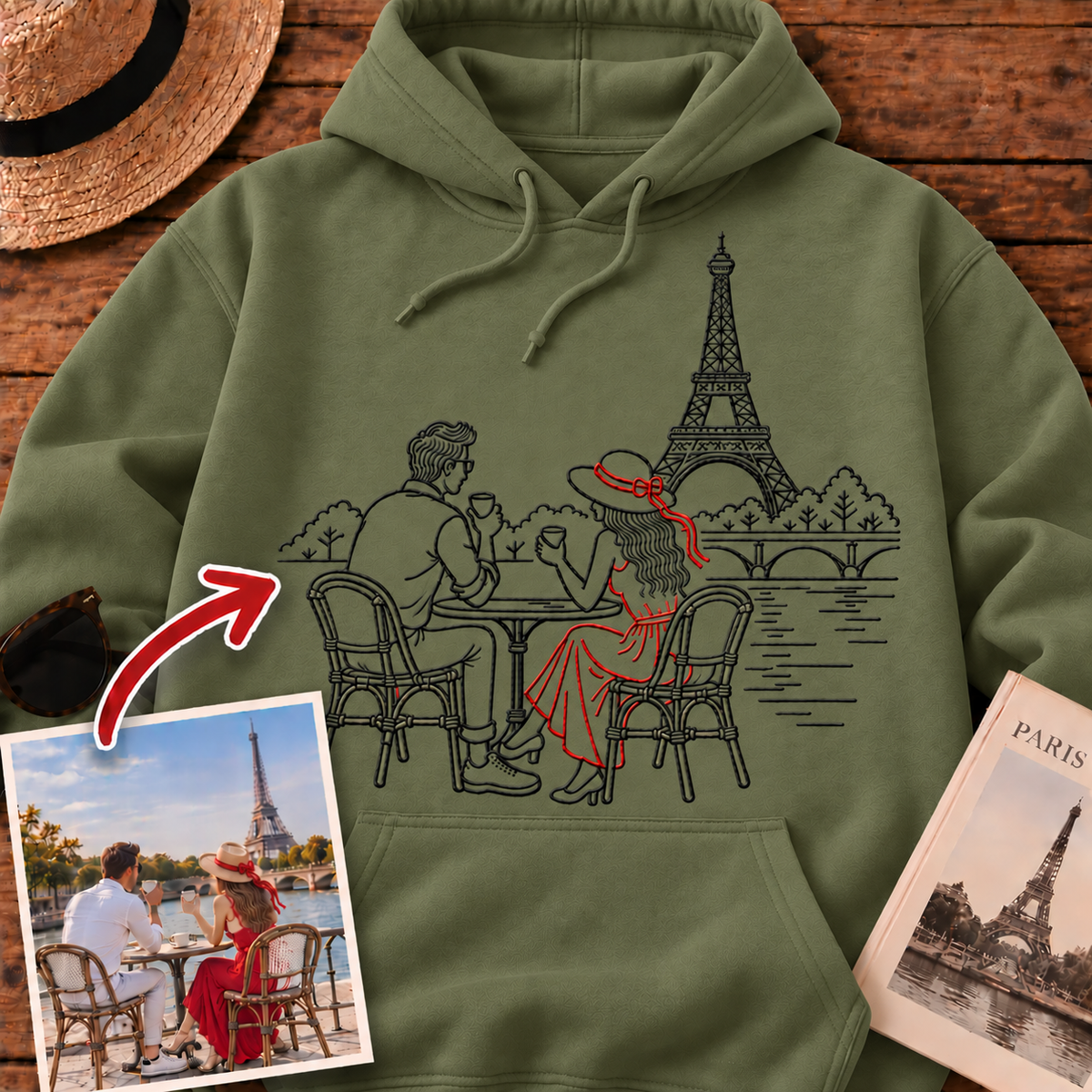 Custom Photo Embroidered Hoodie — Your Travel Memory