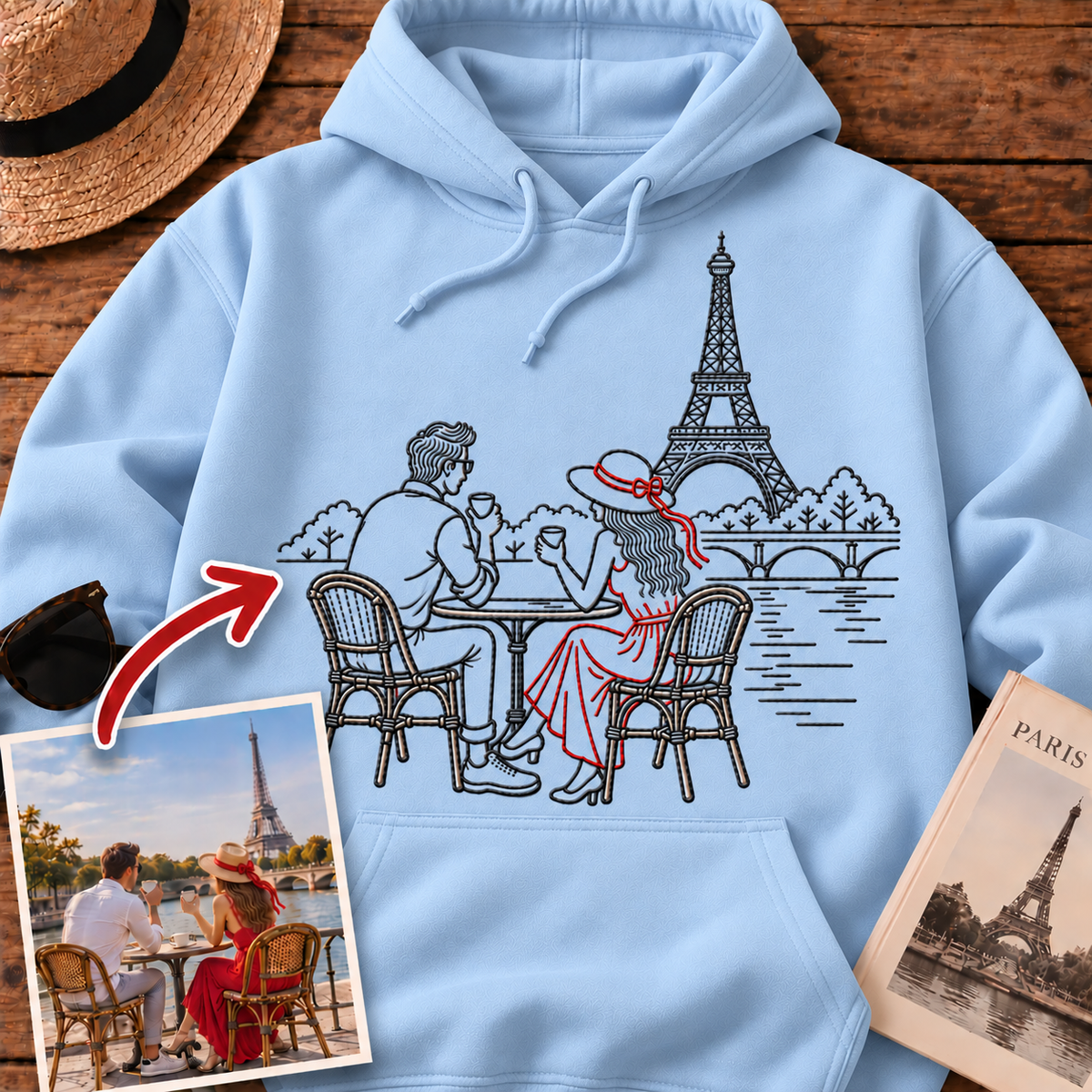 Custom Photo Embroidered Hoodie — Your Travel Memory