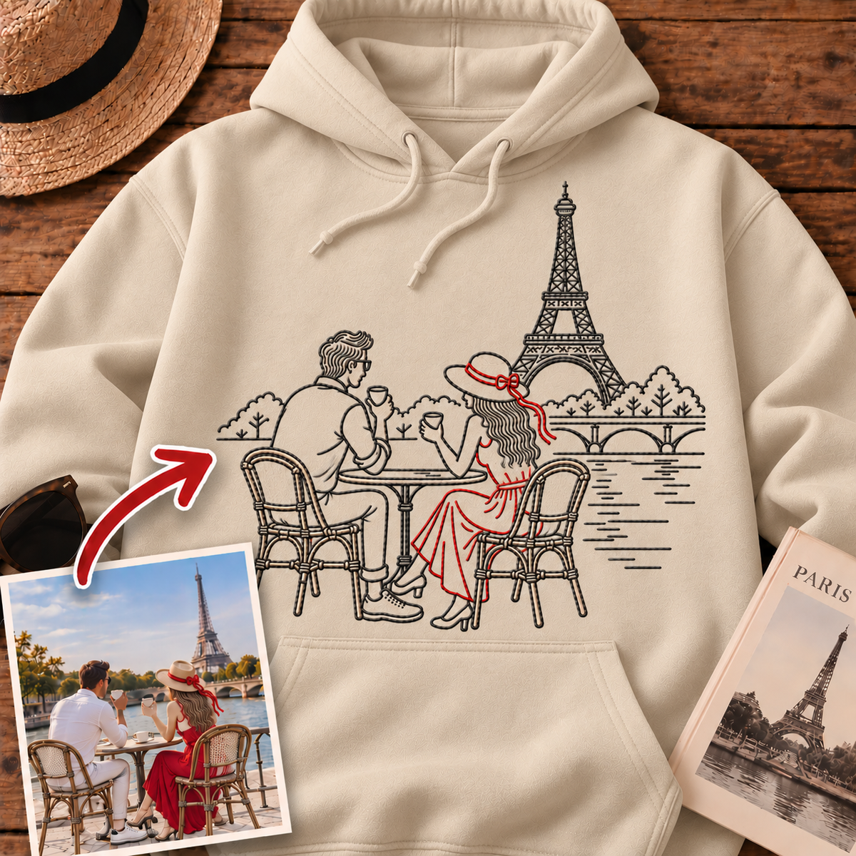 Custom Photo Embroidered Hoodie — Your Travel Memory